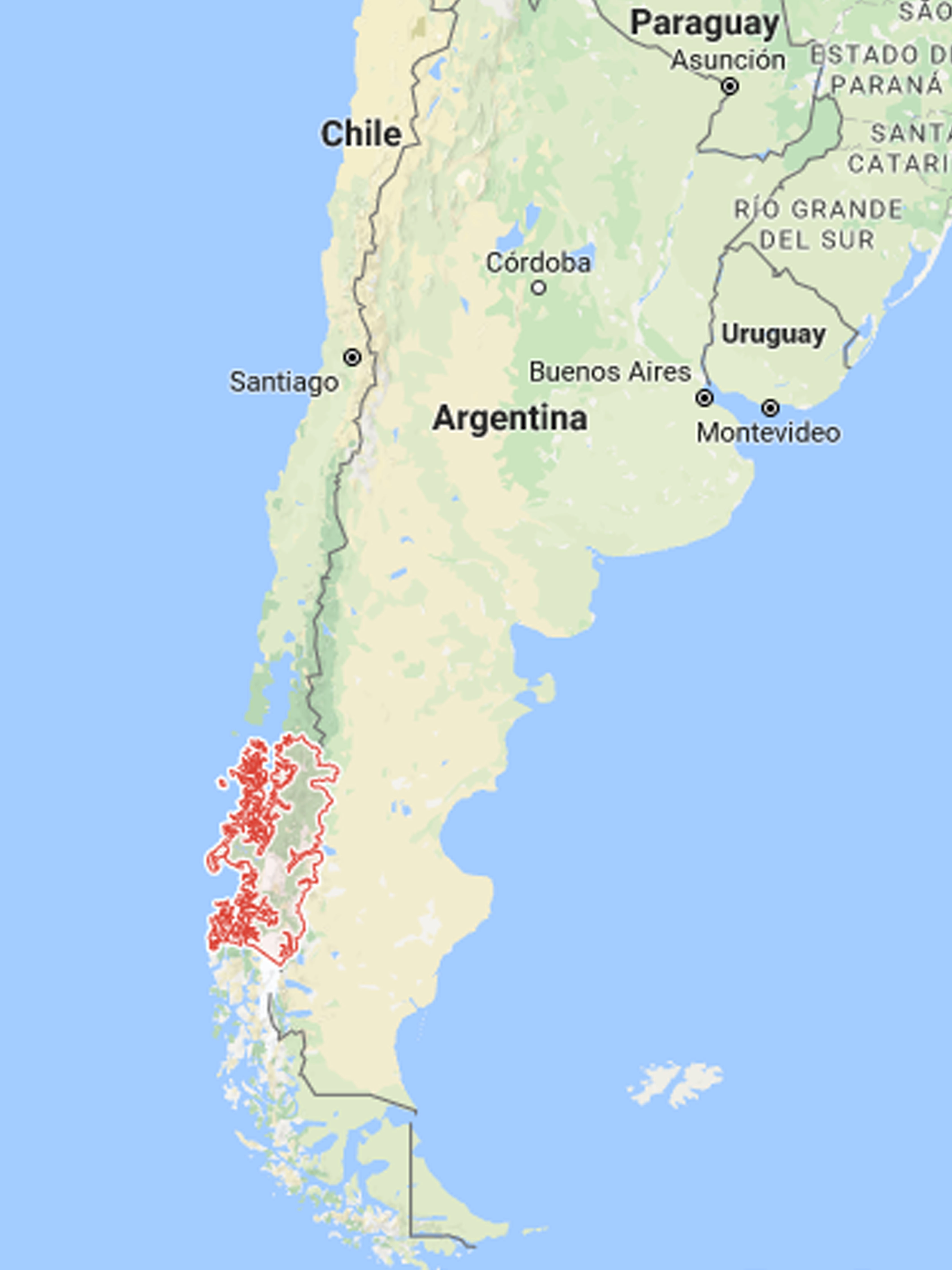 Mapa de Aysén en Chile